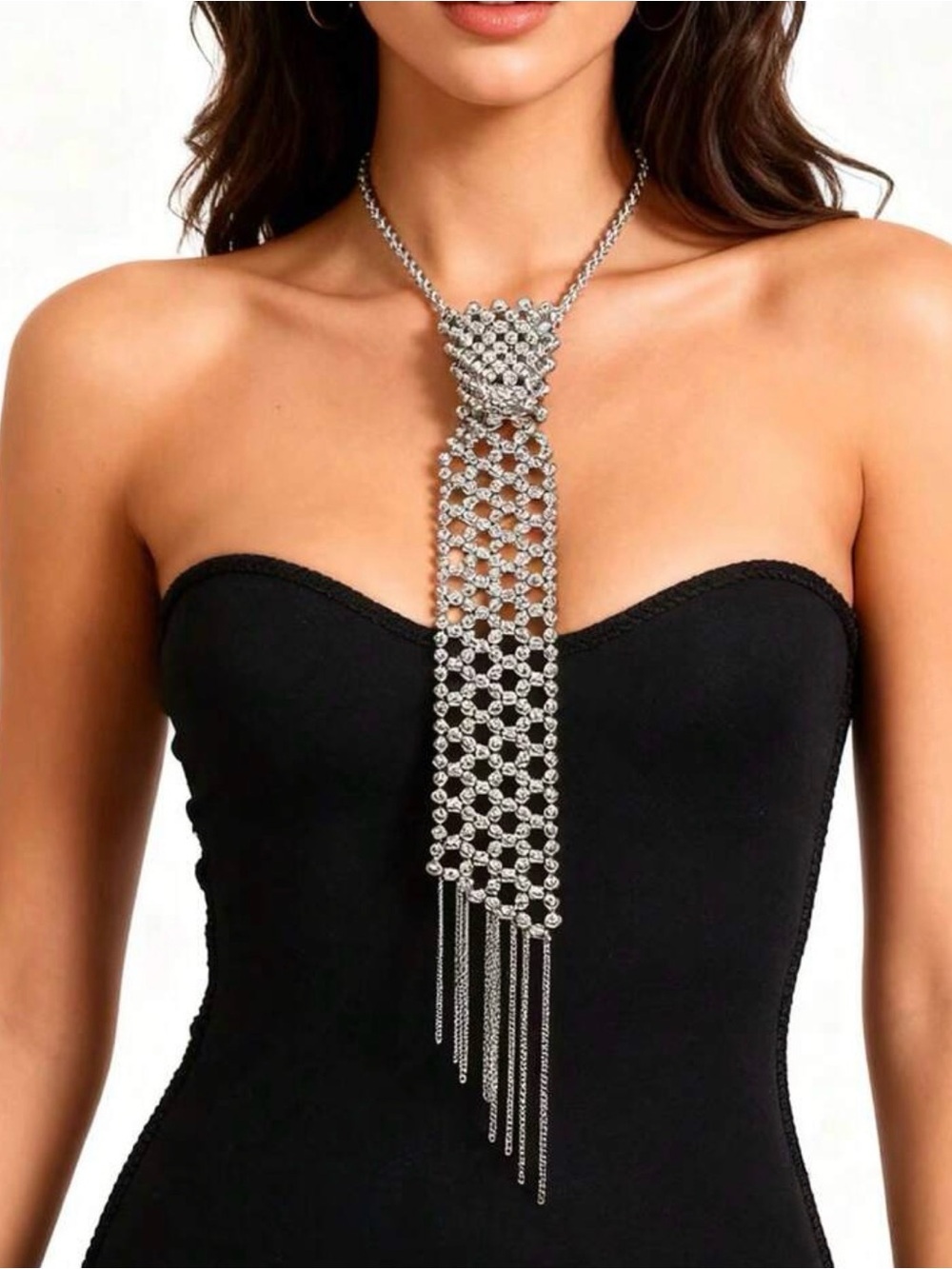 Silver Fringe Statement Necklace